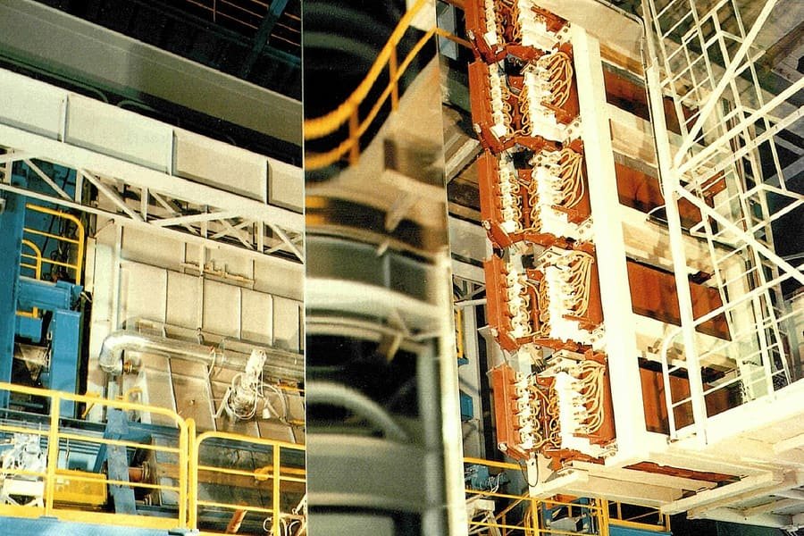 Industrial coating line processing continuous material