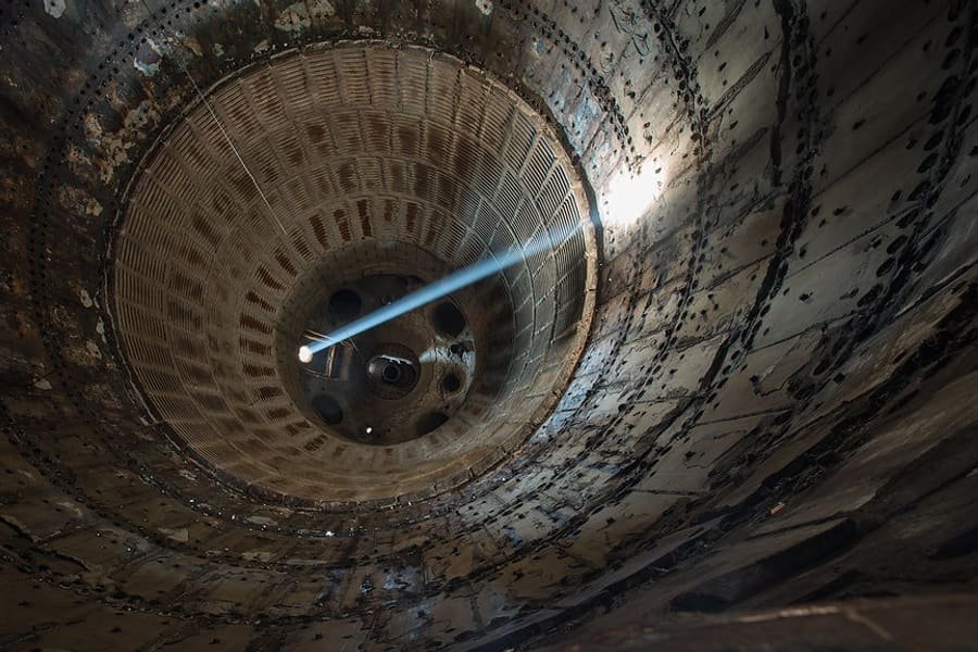 Interior of a large industrial furnace shell