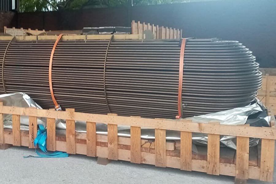 Tube coil bundle crated for delivery